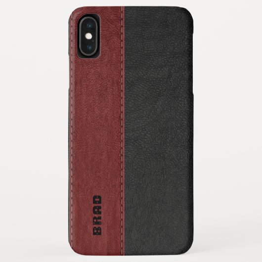 Mannelijk Zwart & Rood Faux Leer Case-Mate iPhone Case (Achterkant)