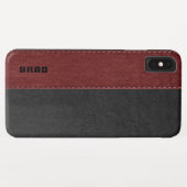 Mannelijk Zwart & Rood Faux Leer Case-Mate iPhone Case (Achterkant (horizontaal))