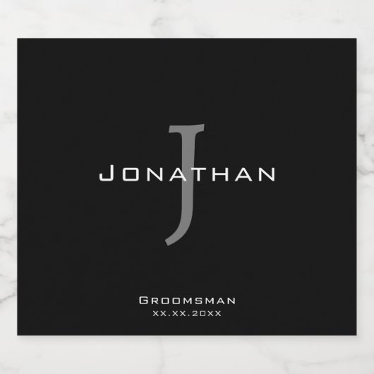 Mannelijk Zwart-wit Initiaal + Naam Monogram Likeurfles Etiket (Enkel label)