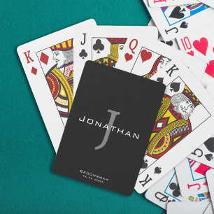 Mannelijk Zwart-wit Initiaal + Naam Monogram Pokerkaarten