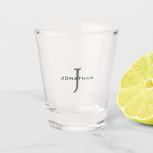 Mannelijk Zwart-wit Initiaal + Naam Monogram Shot Glas (Voorkant)