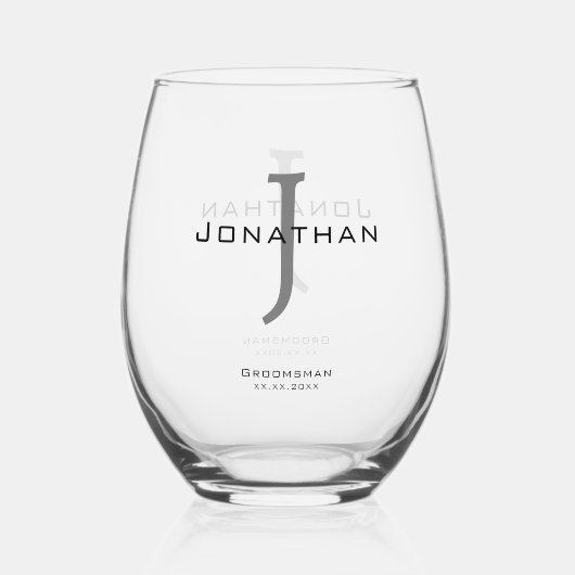 Mannelijk Zwart-wit Initiaal + Naam Monogram Wijnglas Zonder Voet (Achterkant)