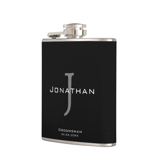 Mannelijk zwart-wit initiaal + naammonogram heupfles (Links)