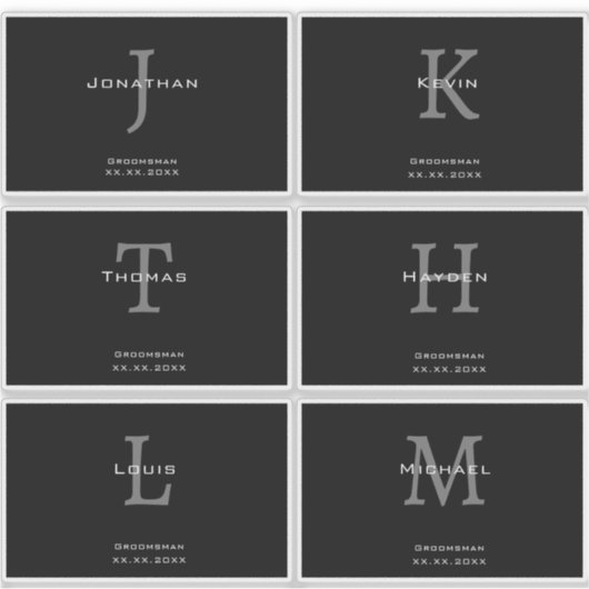 Mannelijk zwart-wit initiaal + naammonogram sticker (Voorkant)