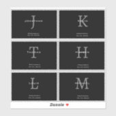 Mannelijk zwart-wit initiaal + naammonogram sticker (Vel)