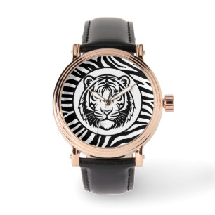Mannelijk,Zwart Witte Tijger Gezicht , Moderne Hor Horloge