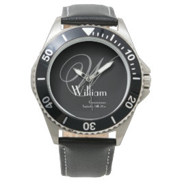 Mannelijk Zwarte Gezicht Grijze Witte Monogram Gro Horloge