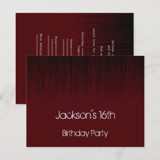 Mannelijke 16e verjaardag: Zwarte & Donkere rode g Kaart (Voorkant / Achterkant)