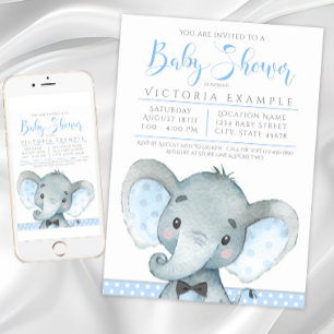 Mannelijke aanbiddelijke olifant baby shower uitno kaart