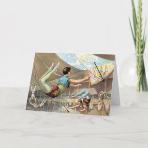 Mannelijke acrobaten die optreden in een circus kaart