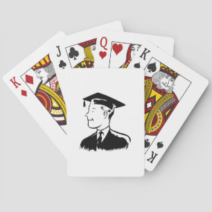 Mannelijke afgestudeerde silhouet met baret en tog pokerkaarten