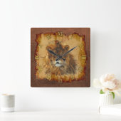 Mannelijke Afrikaanse leeuw Big Cat & Faux Leather Vierkante Klok (Huis)