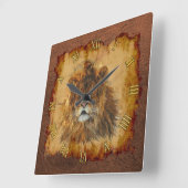 Mannelijke Afrikaanse leeuw Big Cat & Faux Leather Vierkante Klok (Hoek)
