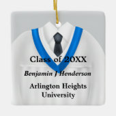 Mannelijke Afstudeerder Gown Wit en Blauw Ornament (Voorkant)