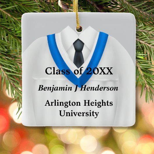 Mannelijke Afstudeerder Gown Wit en Blauw Ornament