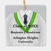 Mannelijke Afstudeerder Gown Wit en Groen Ornament (Voorkant)