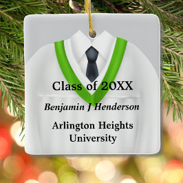 Mannelijke Afstudeerder Gown Wit en Groen Ornament