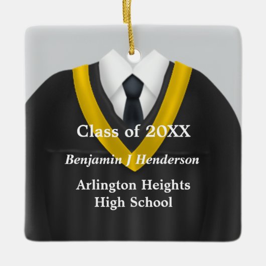 Mannelijke Afstudeerder Gown Zwart en Goud Ornamen Keramisch Ornament (Voorkant)