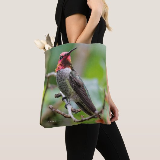 Mannelijke Anna's kolibrie op de pruimenboom Tote Bag (Dichtbij)