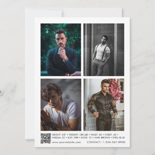 Mannelijke beïnvloeder Actor Comp Kaart 5 Foto QR  (Achterkant)