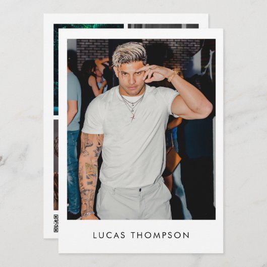 Mannelijke beïnvloeder Actor Comp Kaart 5 Foto QR  (Voorkant / Achterkant)