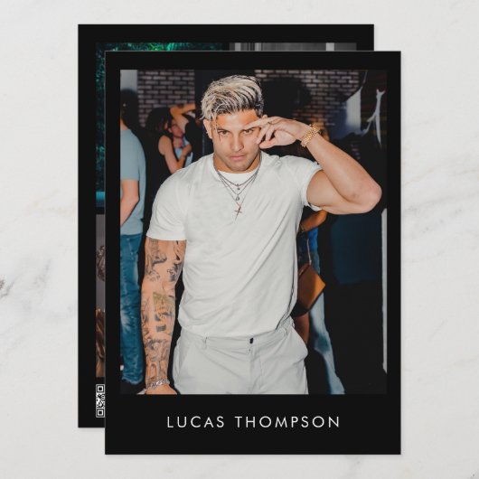 Mannelijke beïnvloeder Actor Comp Kaart 5 Foto QR  (Voorkant / Achterkant)