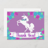 Mannelijke Bloem Eenhoorn & Bloemen Bedankt Briefkaart (Voorkant / Achterkant)