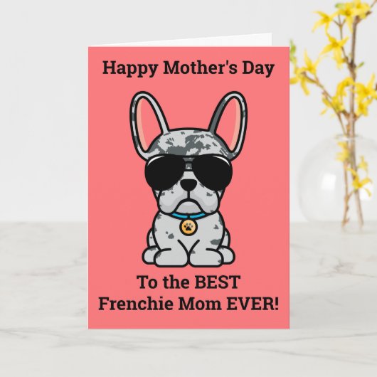Mannelijke Blue Merle Franse Bulldog Moederdag kaa Kaart (Gele Bloem)
