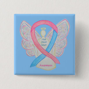 Mannelijke borstkanker Engel Roze Bewustheid Ribbo Vierkante Button 5,1 Cm