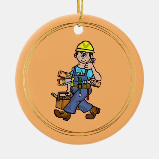 Mannelijke bouwvakker met versiering van gereedsch keramisch ornament (Voorkant)