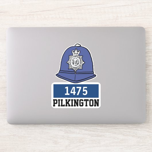 Mannelijke Britse politie Constable Helm met naam  Sticker (Computer)