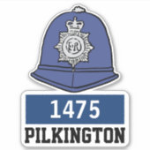 Mannelijke Britse politie Constable Helm met naam  Sticker (Voorkant)