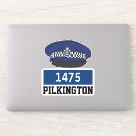 Mannelijke Britse politieagent Flat Pet met naam e Sticker