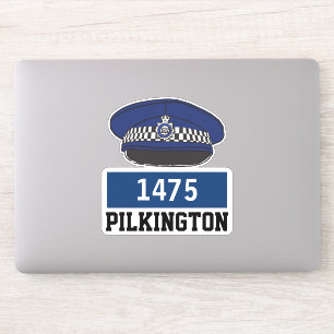 Mannelijke Britse politieagent Flat Pet met naam e Sticker