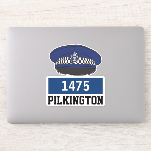 Mannelijke Britse politieagent Flat Pet met naam e Sticker (Computer)