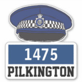 Mannelijke Britse politieagent Flat Pet met naam e Sticker (Voorkant)