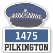 Mannelijke Britse politieagent Pet met naam en num Sticker (Voorkant)