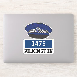 Mannelijke Britse politieagent platte pet met naam Sticker