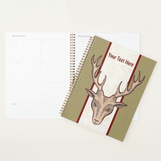 Mannelijke bruine herten hoofd gewei geëtst gezich planner (Display)