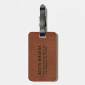 Mannelijke bruine lederen textuur bagagelabel (Achterkant verticaal)