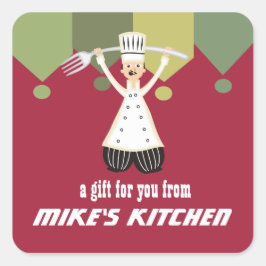 Mannelijke chef-kok pantaloons reuzenvork cadeau l vierkante sticker