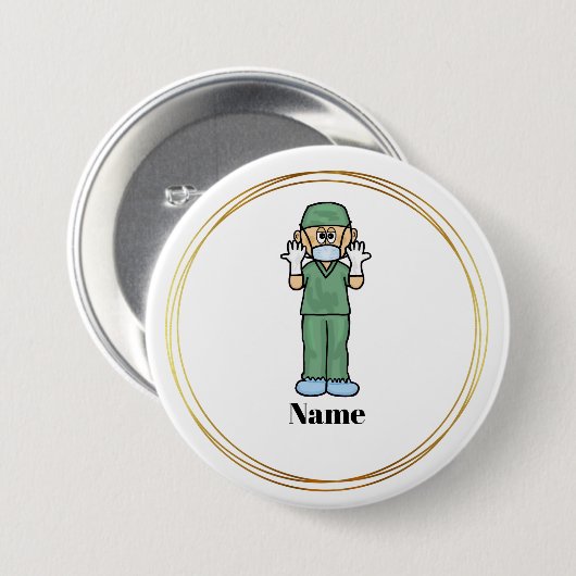 Mannelijke chirurg in Scrubs Name Button (Voorkant /achterkant)