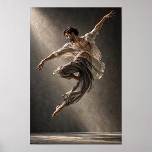 Mannelijke danser in vlucht dramatische bewegingsm poster
