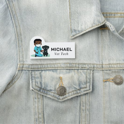 Mannelijke dierenarts en Schattigee puppy Naamplaatje (In situ)