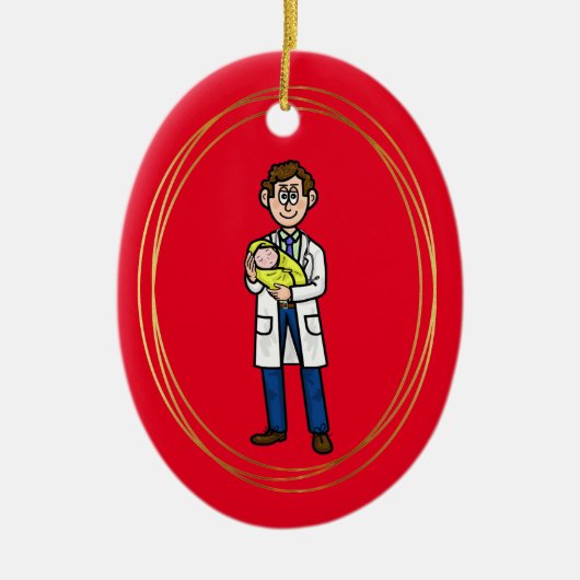 Mannelijke Doctor Holding Baby kerstversiering Keramisch Ornament (Voorkant)