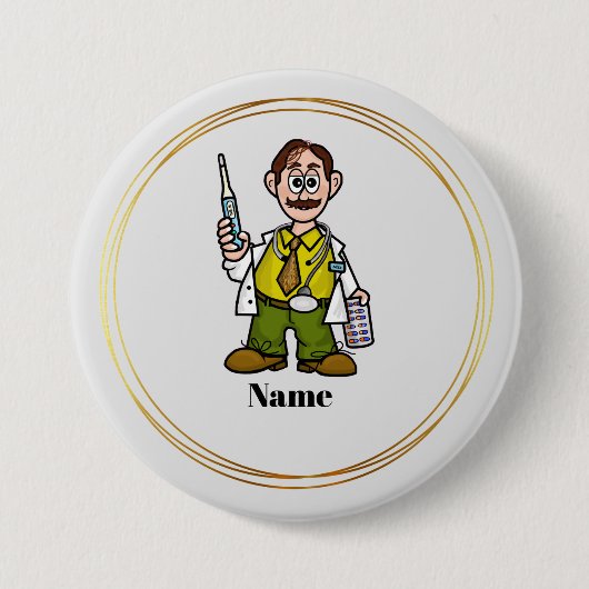 Mannelijke Doctor Holding Thermometer en Pills But Ronde Button 7,6 Cm (Voorkant)