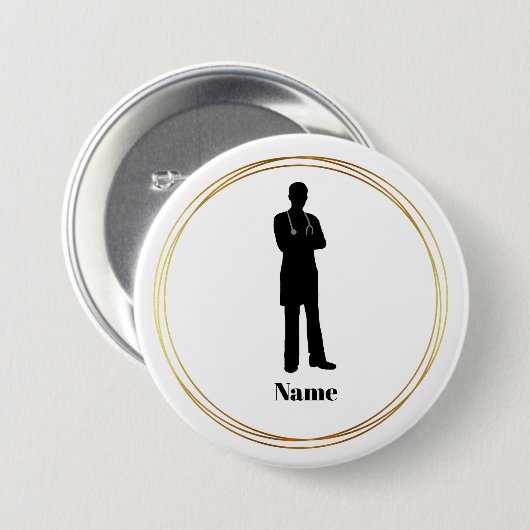 Mannelijke Doctor Silhouette Name Button #2 (Voorkant /achterkant)
