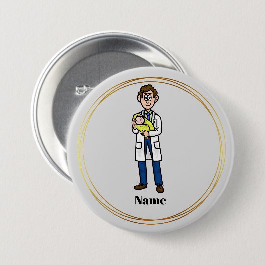 Mannelijke dokter Holding A Baby Button (Voorkant /achterkant)