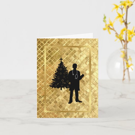 Mannelijke dokter Silhouette Golden kerstkaart Kaart (Gele Bloem)