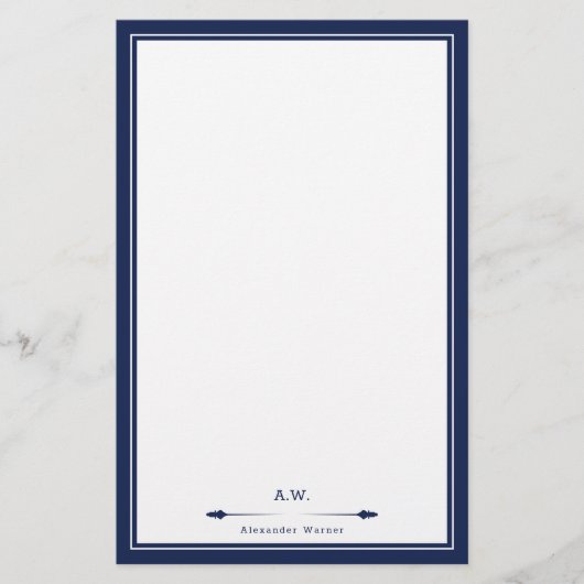 Mannelijke Elegante Marine Blauw Monogrammed Briefpapier (Voorkant)